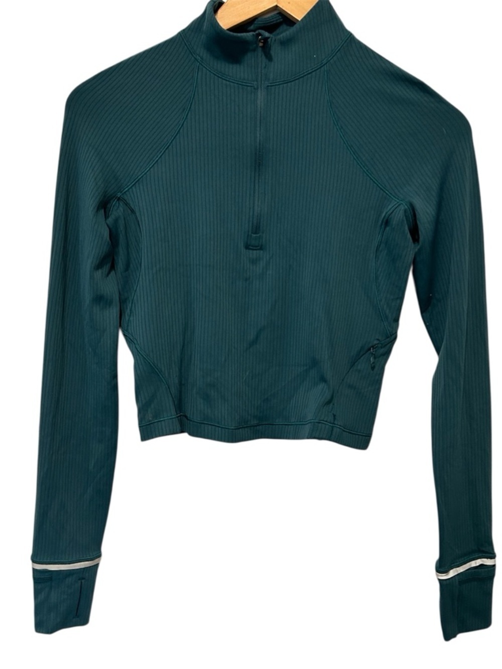 Lululemon It's Rulu Ribbed Half-Zip Cropped Long Sleeve Top Teal Green Sz 4
